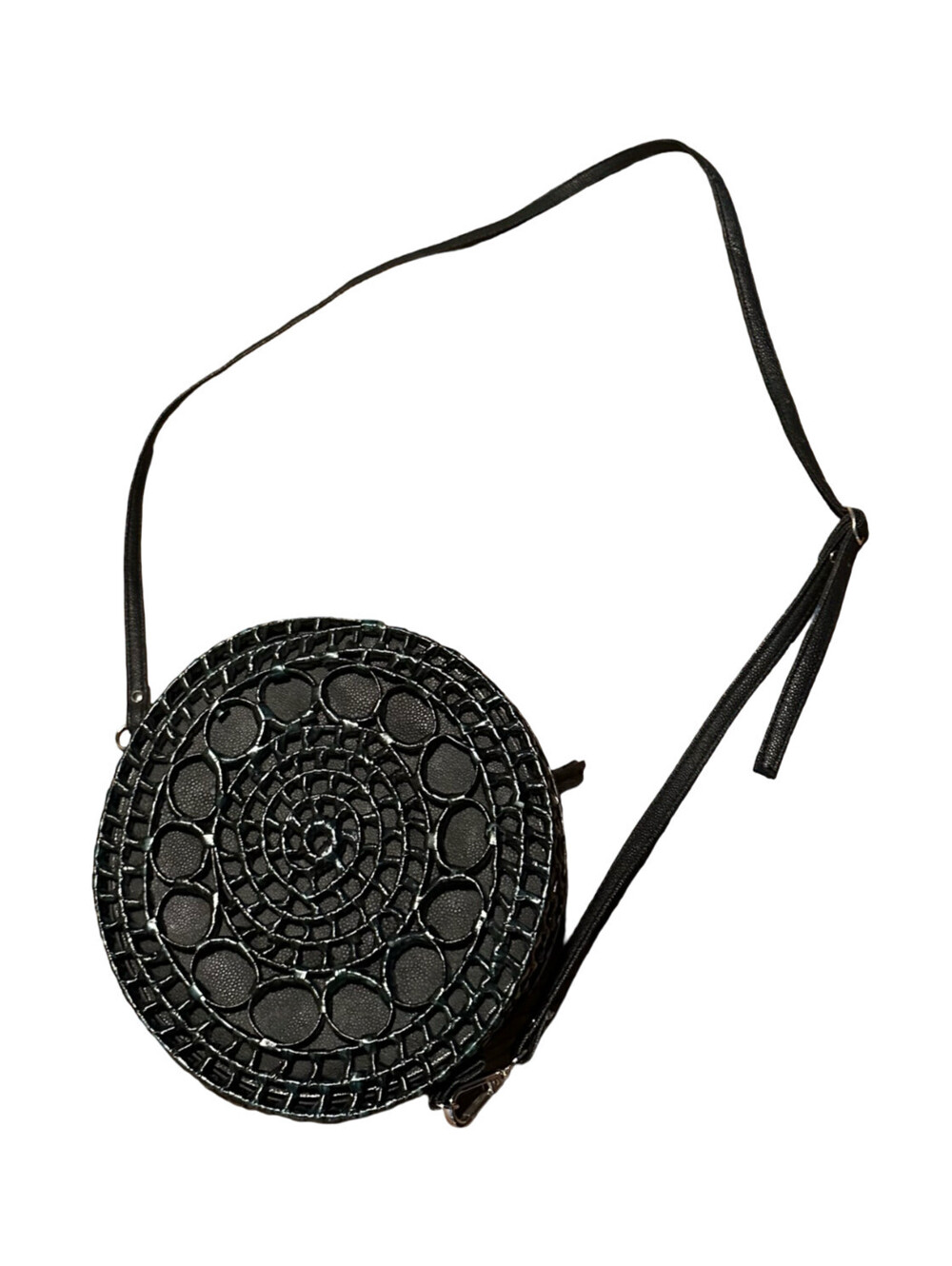 Island Girl Black Woven Circle Rattan Round Straw Crossbody Bag Alt Whimsigoth